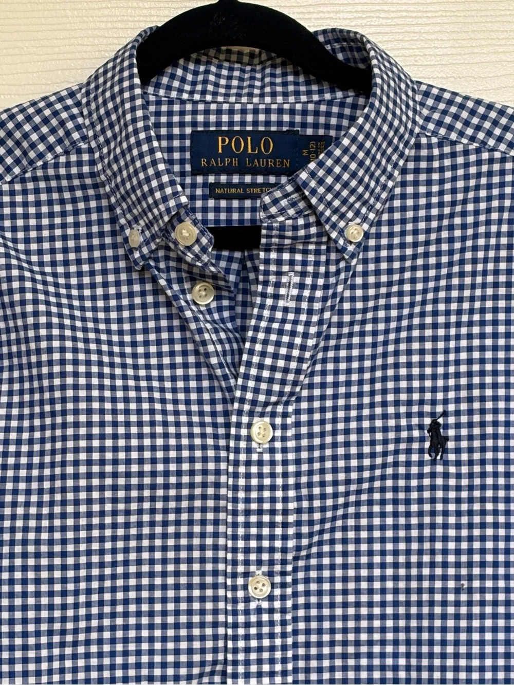Ralph Lauren Boys M Cotton Poplin Shirt Blue White Gingham Button Down Preppy